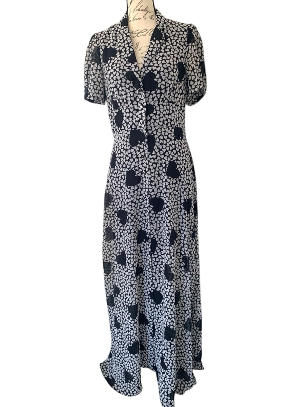 Betsey Johnson Black & White Heart Print Maxi Dress SIze 8 - Picture 3 of 9